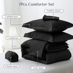 JOLLYVOGUE Queen Comforter Set, 7-Piece Bed in a Bag, Goose Down Alternative, Oeko-TEX Certified, Black