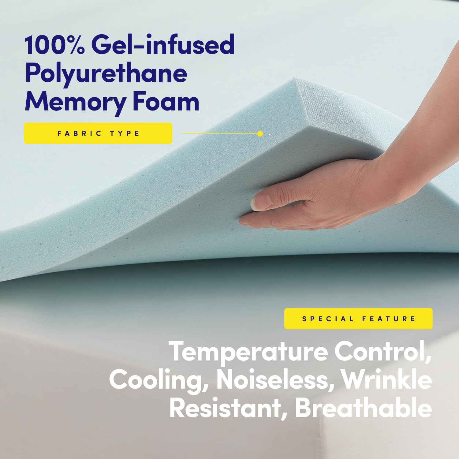 King Mattress Topper 2 Inch Gel Infused Memory Foam Cooling Pad Certipur Us Certified - Enhance Sleep Quality With Pressure Relief And Temperature Regulation, King,Blue