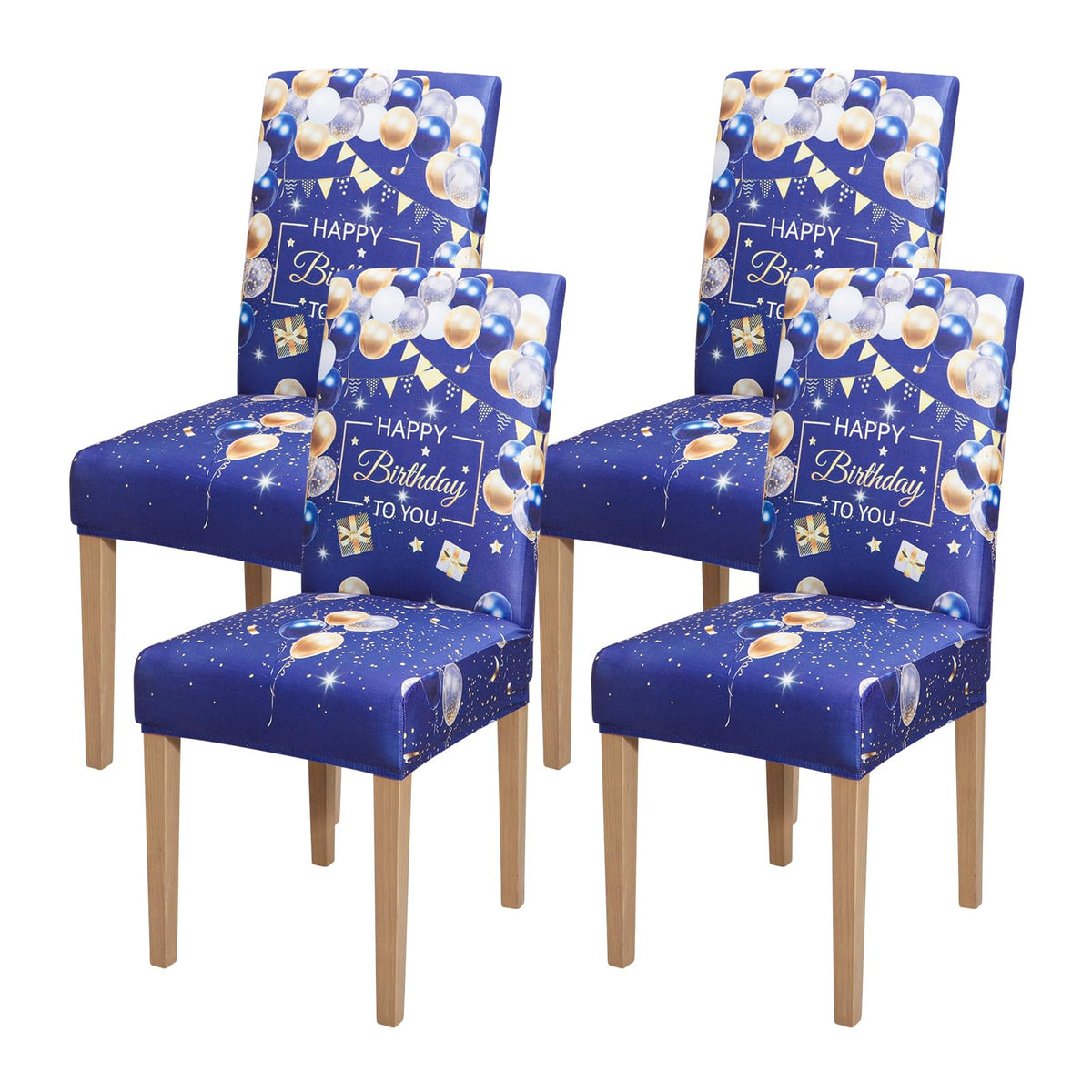 Forcheer Chair Covers For Dining Chairs Set Of 4,Birthday Party Blue Stretch Dining Room Chair Cover Kitchen Parsons Chair Slipcovers (Pack Of 4, Birthday Party Blue)