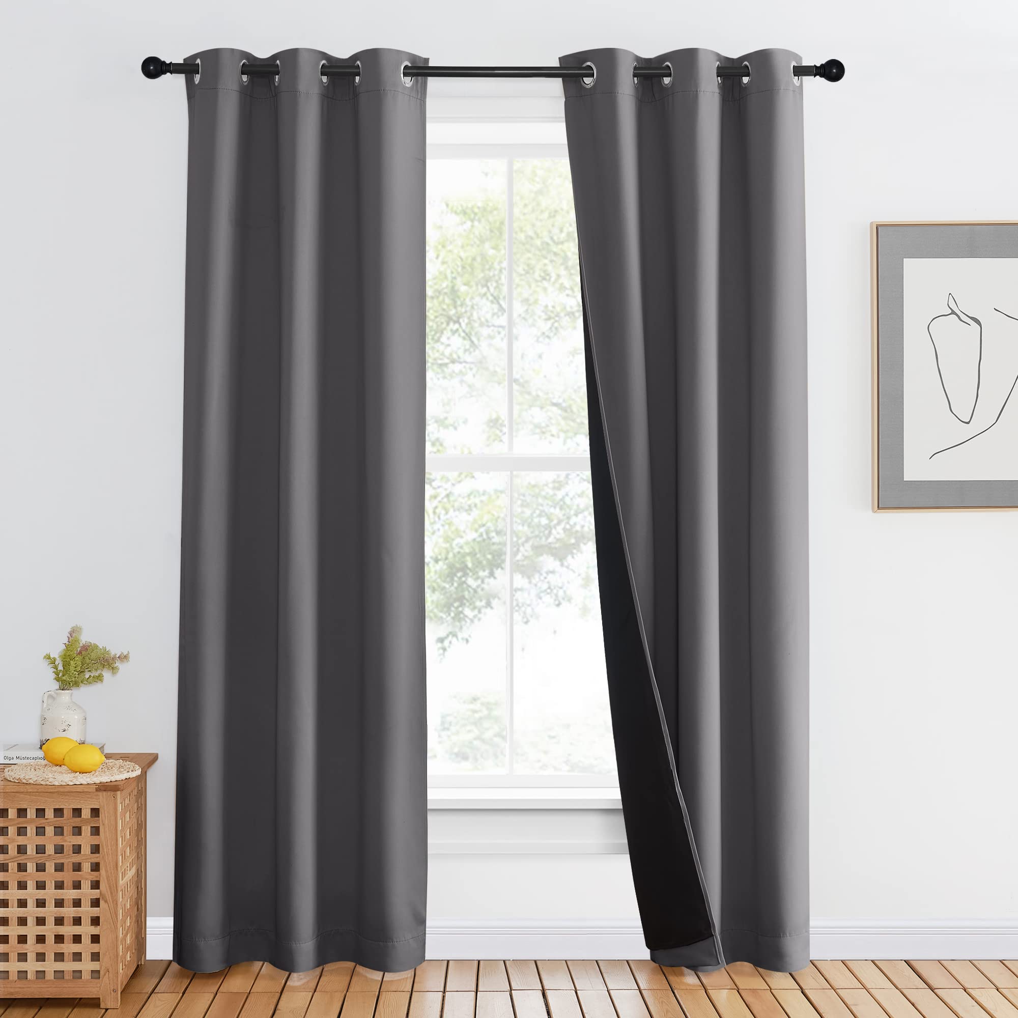 Nicetown Grey Full Shade Curtain Panel, Energy Smart & Noise Blocking Out Blackout Drape For Dining Room Window, Thermal Insulat