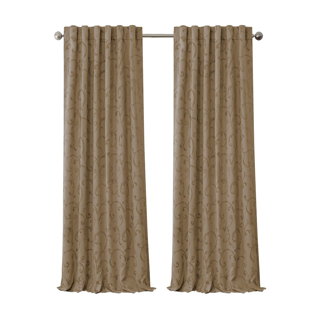 Elrene Home Fashions Mia Jacquard Scroll Blackout Window Curtain, 52'' x 95'' (1 Panel), Taupe
