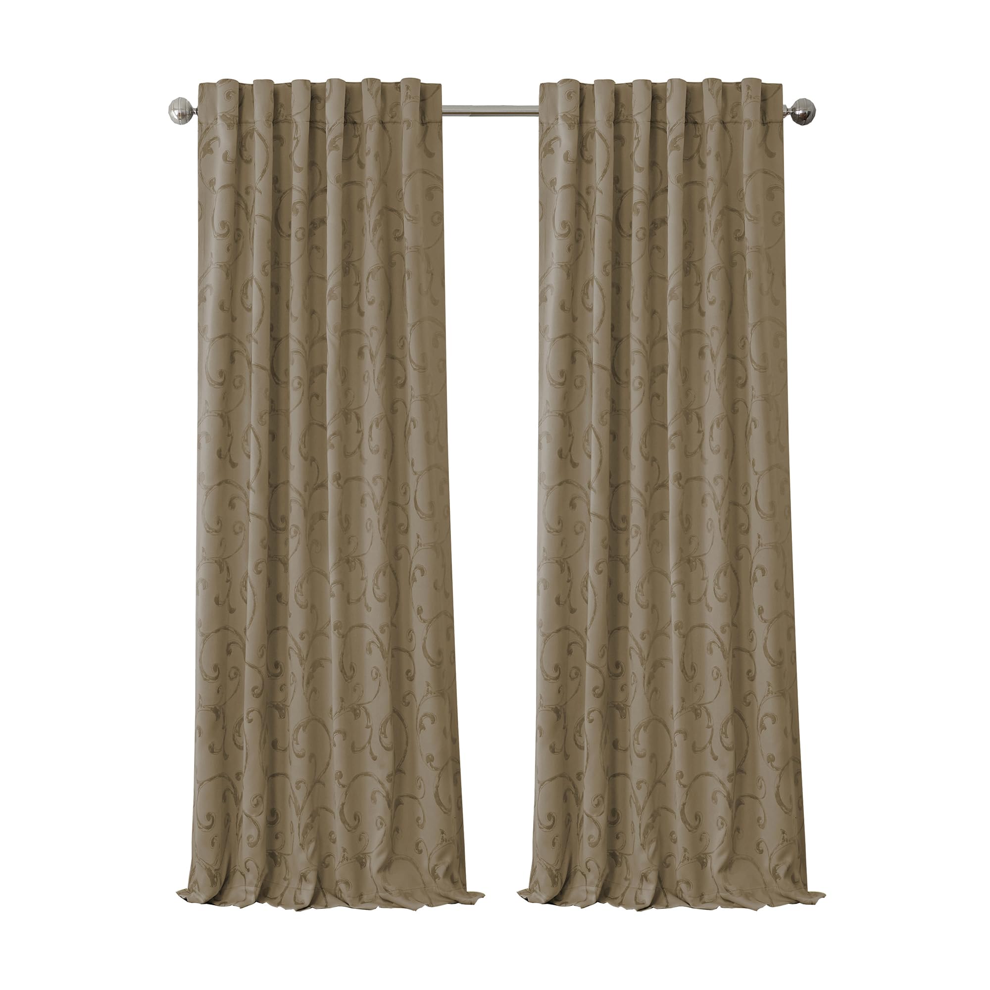 Elrene Home Fashions Mia Jacquard Scroll Blackout Window Curtain, 52'' x 95'' (1 Panel), Taupe