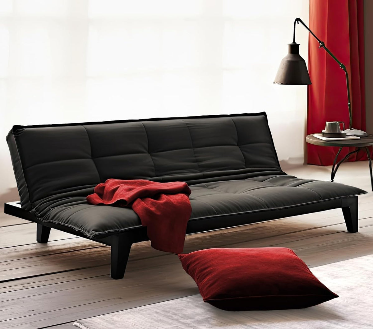 Yoyomax Convertible Sofa Bed, Futon Sofa Bed Couch - Adjustable Modern Folding Sofa Bed Easy To Clean-Ideal For Bedroom, Living Room, Apartment And Office-Compact Design For Spacing Saving-Black