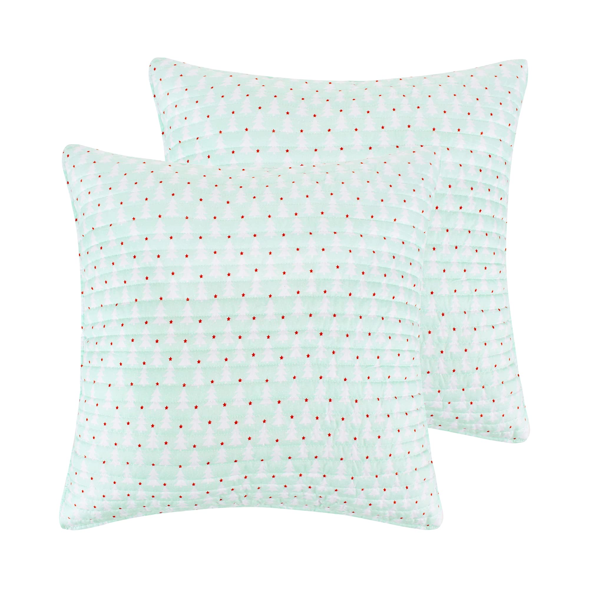 Levtex Home Merry & Bright Collecion - Gnome For The Holidays - Quilted Euro Shams (26X26In.), No Insert - Pine Tree Icons - Tea