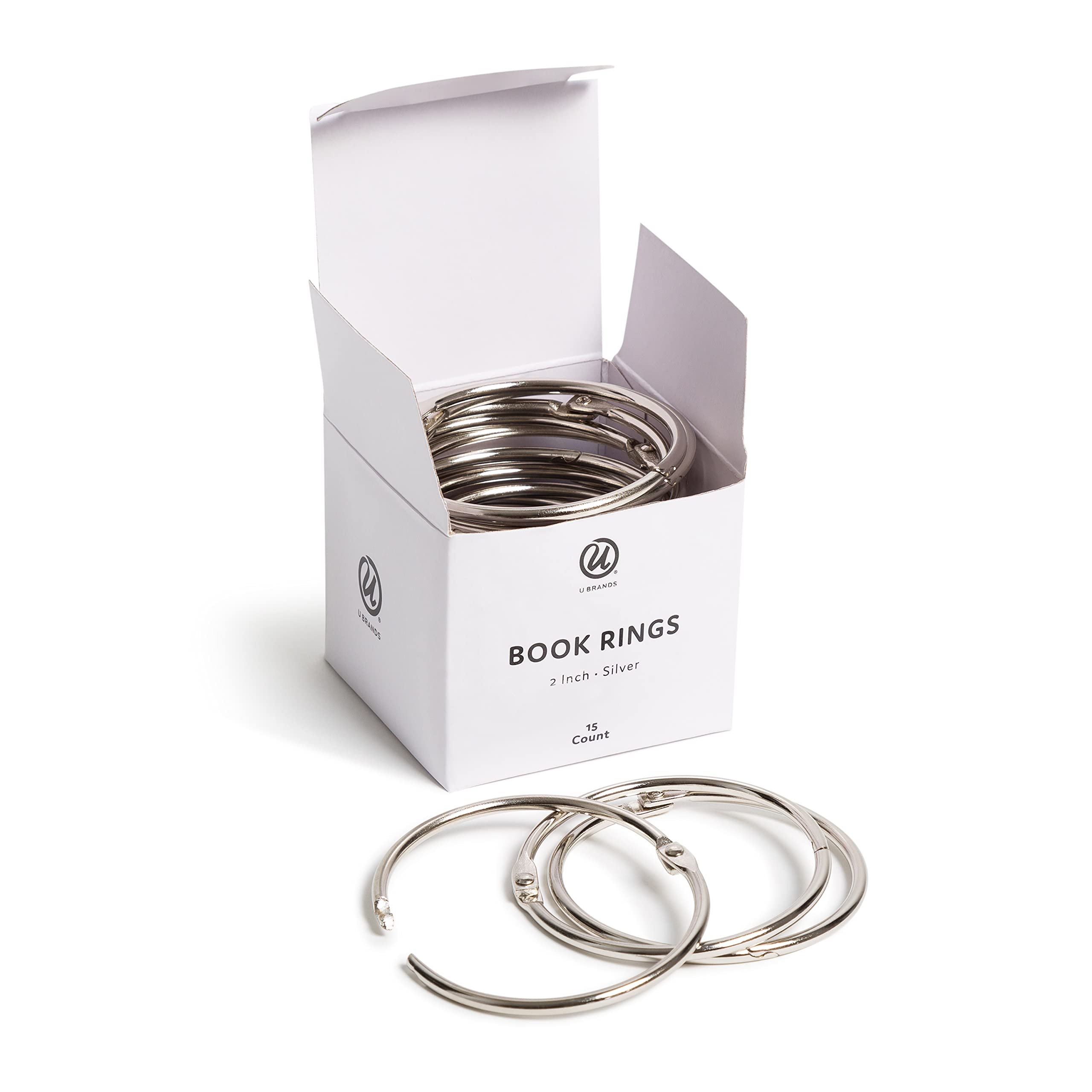 U Brands Book Rings Set, Office Supplies, Binder Accessories, Silver, 2   , 15 Count