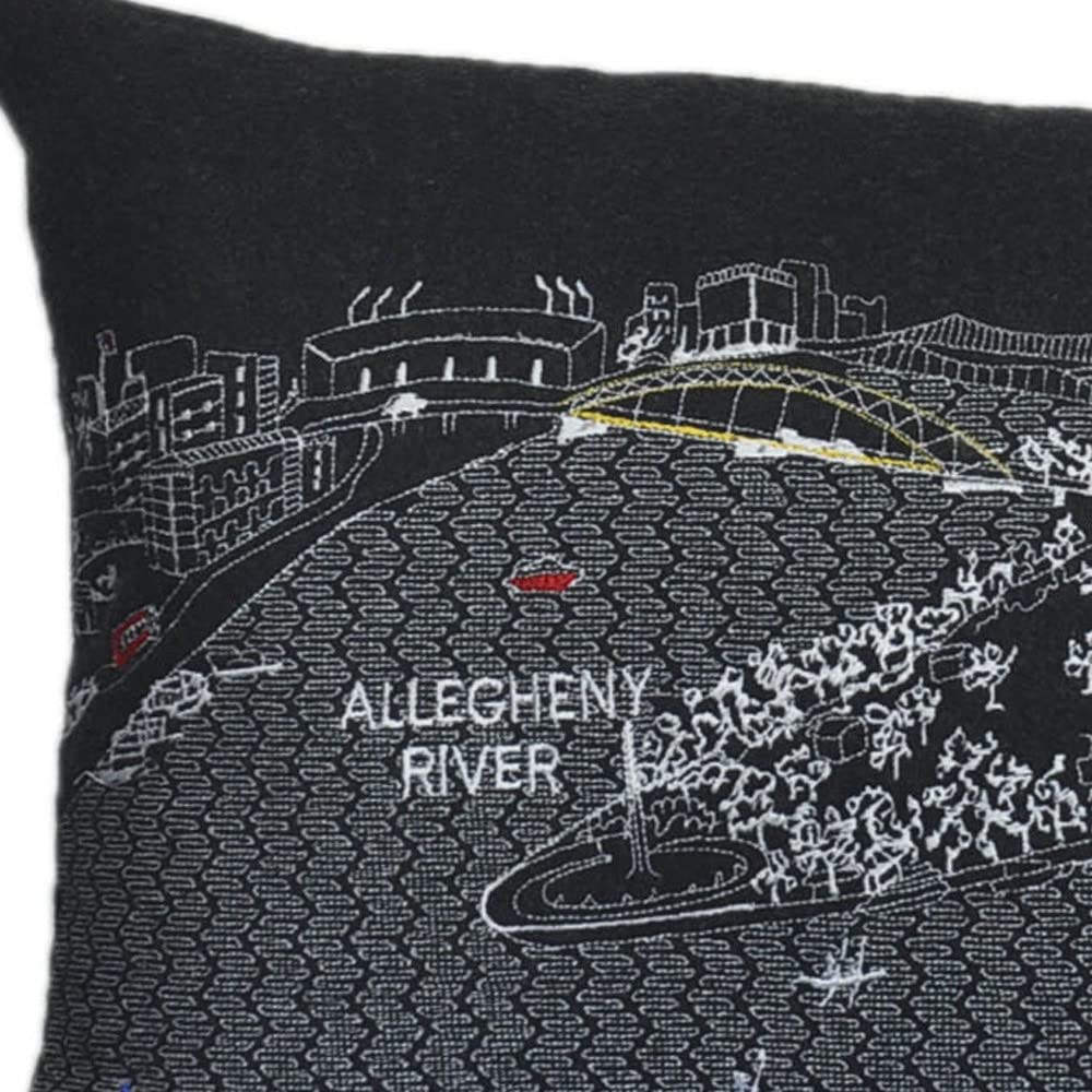 HomeRoots Grey 24' Black Pittsburgh Nighttime Skyline Lumbar Decorative Pillow