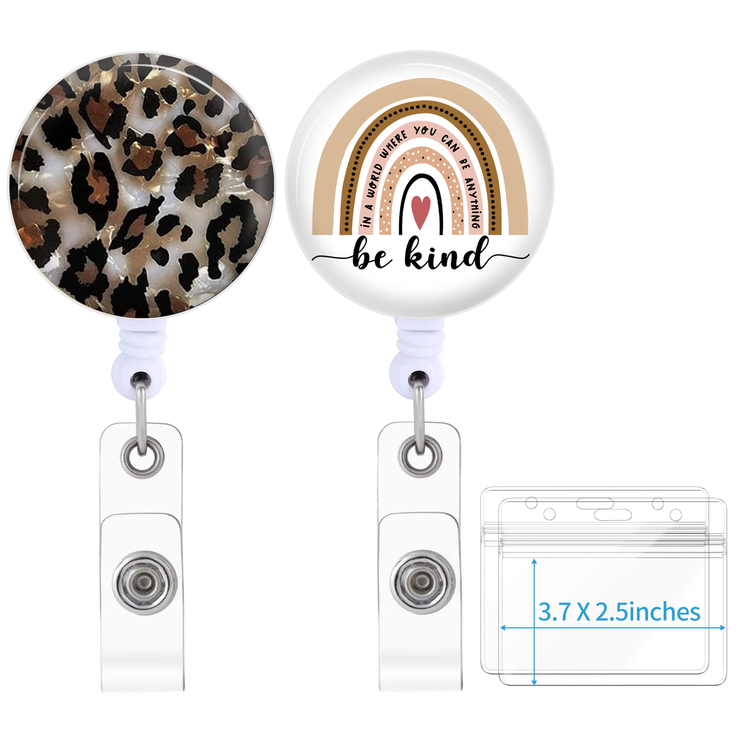 Badge Reels Holder Retractable With Id Clip For Nurse Name Tag Card Rainbow Leopard Cheetah Be Kind Design Nursing Doctor Teache