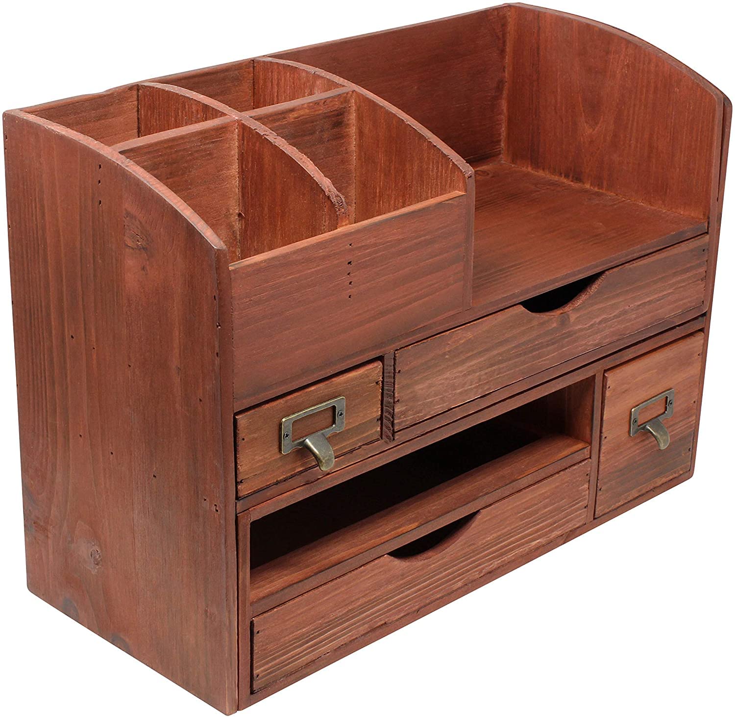 Executive Office Solutions Adjustable Wooden Desk Organizer For Desktop, Tabletop, Office Or Counter - Wood Storage Shelf Rack F