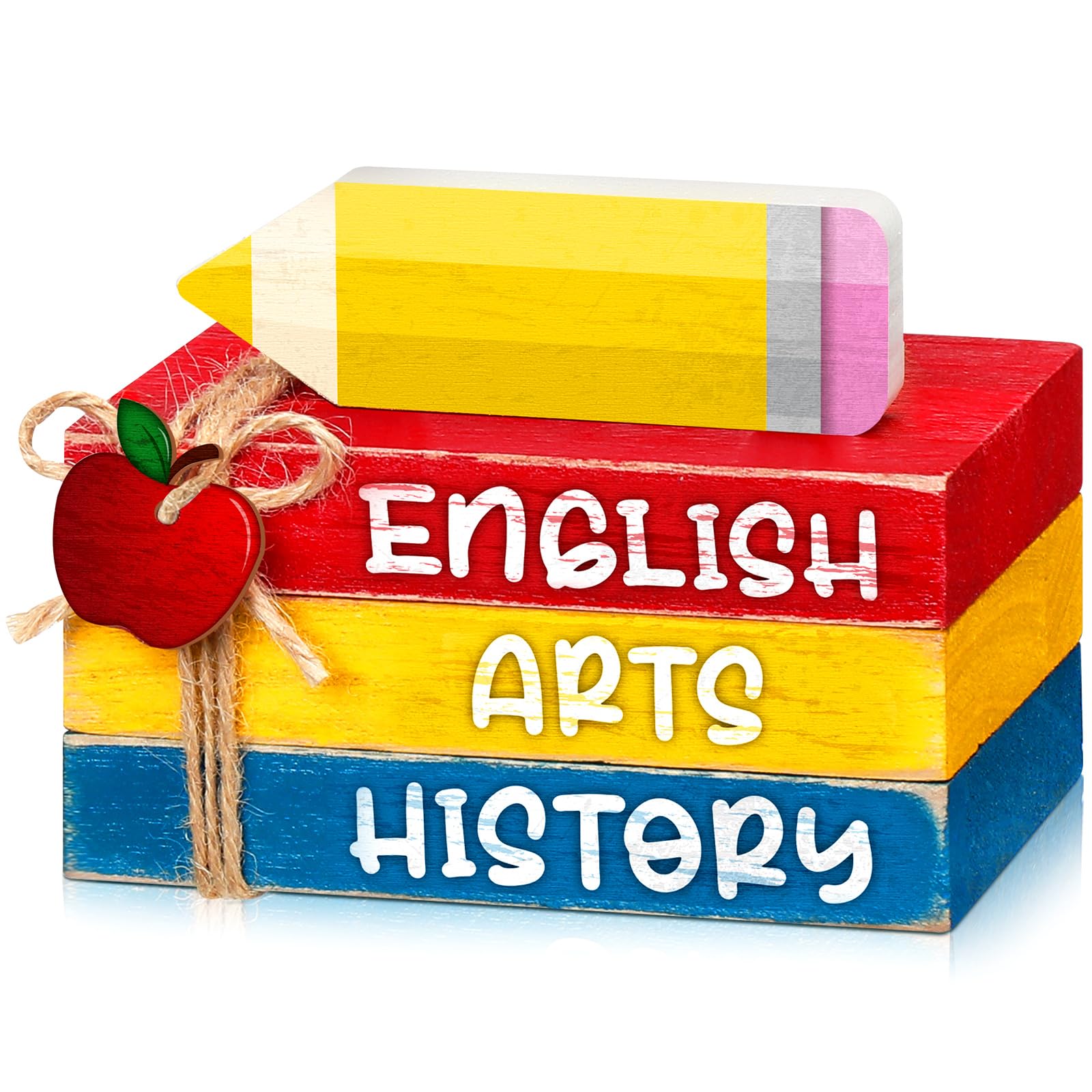 Anglechic 4 Pcs Back to School Table Decorations First Day of School Tiered Tray Decorations Decorative Mini Wooden Books Subjec