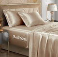 Vacvelt 4Pcs Extra Deep Pocket Satin Sheets King Size Bed Set, Beige Satin Sheet Set Fit 18-24 Inch Deep Pocket Mattress, Silky