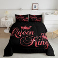 Feelyou Crown Queen and King Couple Comforter Sets His and Hers Bedding Set for Teens Women Men Black Red Queen Size,Lover Roman