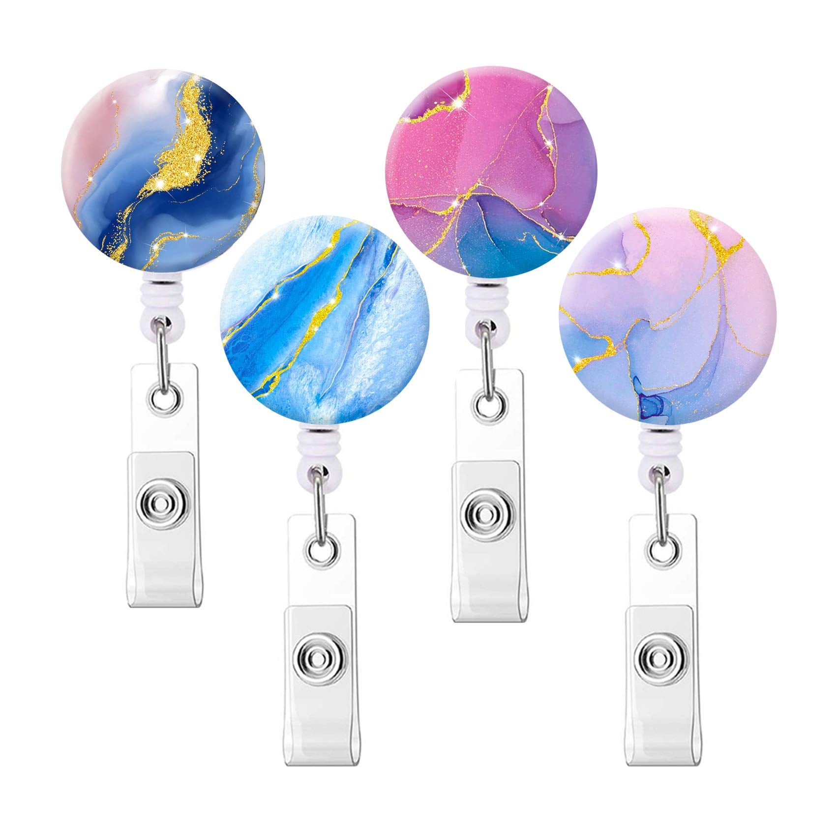 Retractable Badge Holders, Cute Nursing Badge Reel, Badge Clip Id Card Holders (4Pack Pretty Marble-2)