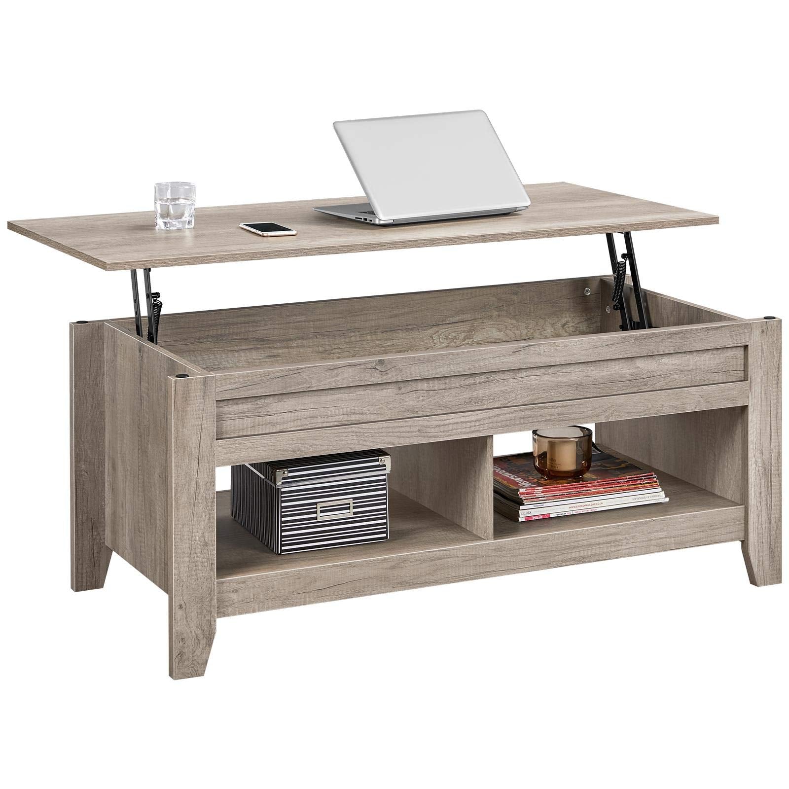 Yaheetech Lift Top Coffee Table with Hidden Storage Compartment & Lower Shelf, Lift Tabletop Farmhouse Table for Living Room Off