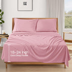 Siinvdabzx Extra Deep Pocket Queen Sheets Set - Fits Mattress Up To 24 Inches Thick - 4 Piece Pink Deep Pocket Sheets For Air Ma