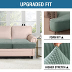 H.Versailtex Stretch 2 Piece T Cushion Sofa Slipcovers Individually Sofa Cushion Covers For 2 Cushion Couch Sofa Seat Cushion Covers With Elastic Bands Featuring Thicker Jacquard Fabric, Sage