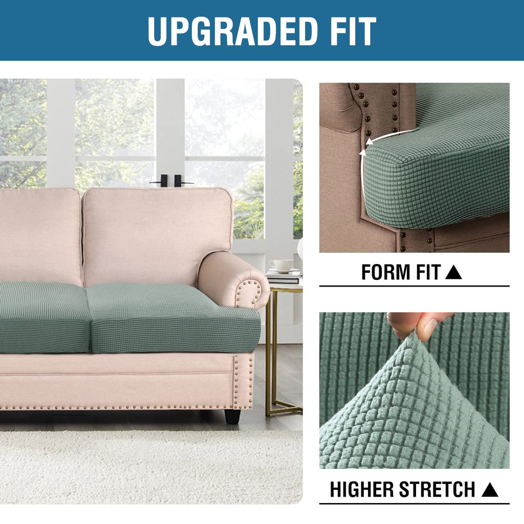 H.Versailtex Stretch 3 Piece T Cushion Sofa Slipcovers Individually Sofa Cushion Covers For 3 Cushion Couch Sofa Seat Cushion Covers With Elastic Bands Featuring Thicker Jacquard Fabric, Sage