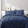 Jollyvogue Navy Blue Twin Size Comforter Sets 5 Pieces, Pintuck Bed In A Bag Comforter Set For Bedroom, Bedding Comforter Sets W