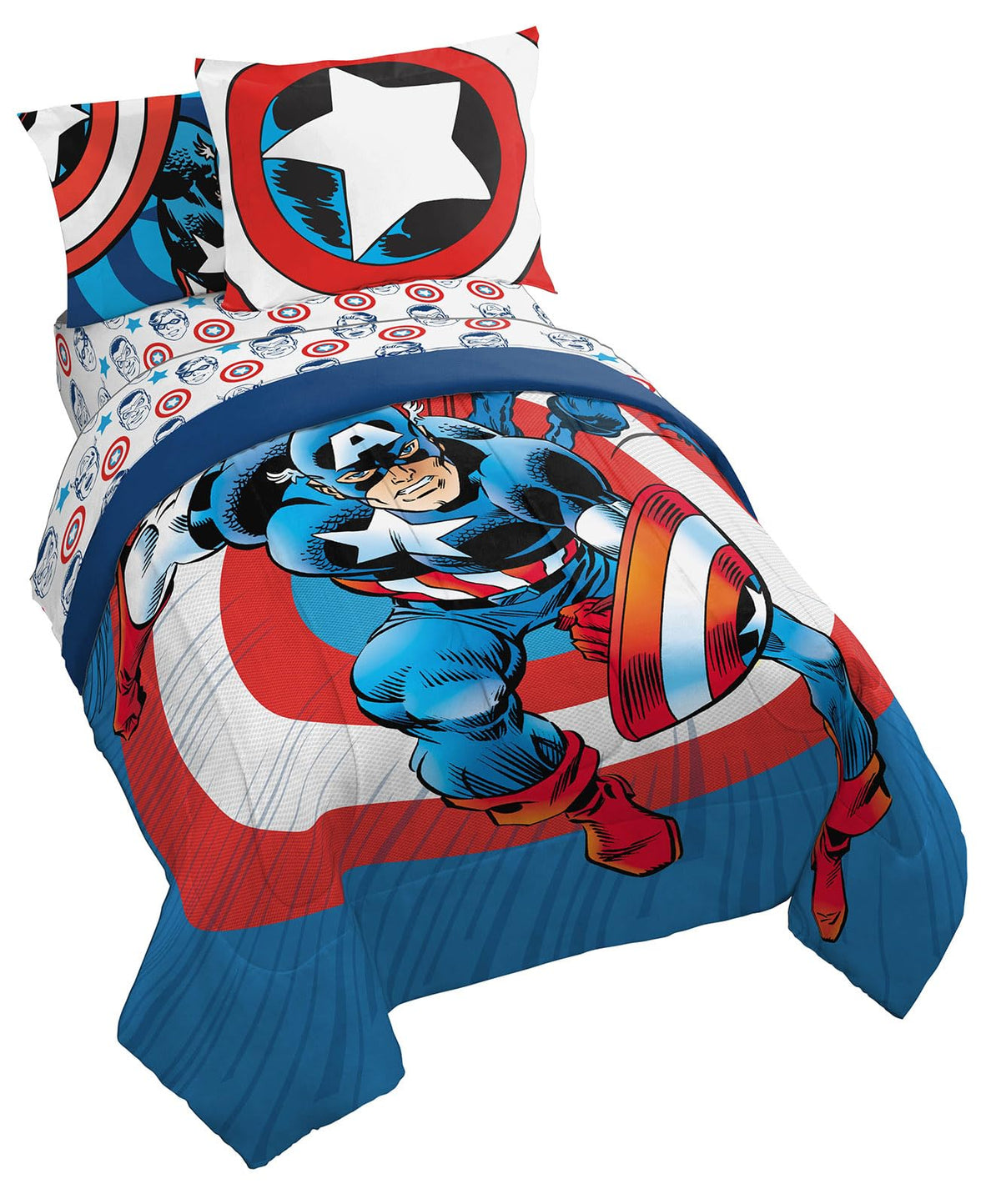 Marvel Comics Captain America Full Comforter Set - 7 Piece Bed Set Includes Sheet Set & Pillow Covers - Super Soft Avengers Kids