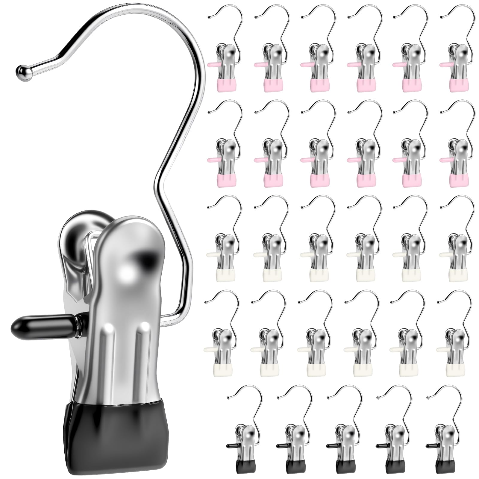 Senbowe 30 Pack Heavy Duty Clothes Pins, Boot Hangers for Closet, Laundry Hook Hanging Clips Clamps for Closet Organizer Pants H