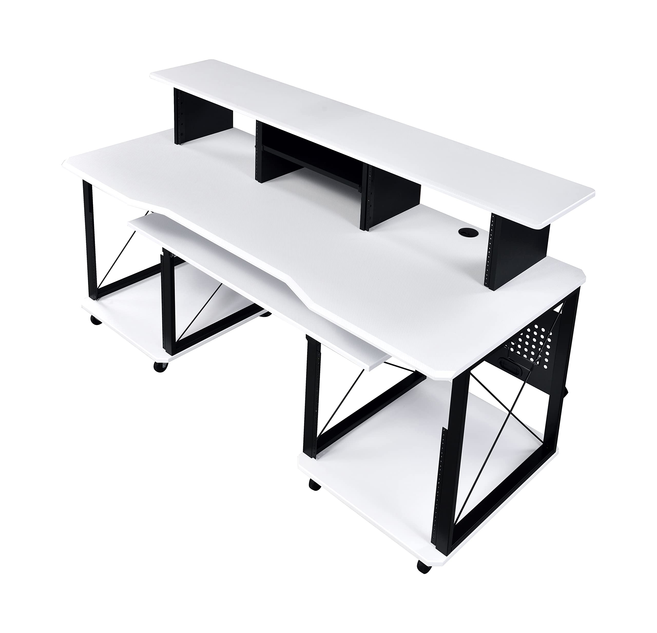 Acme Furniture Megara 72&quot; x 30&quot; Rectangular Metal Storage Music Desk, Included Wheels, Multiple Functional & Storage Spaces, in White and Black Finish