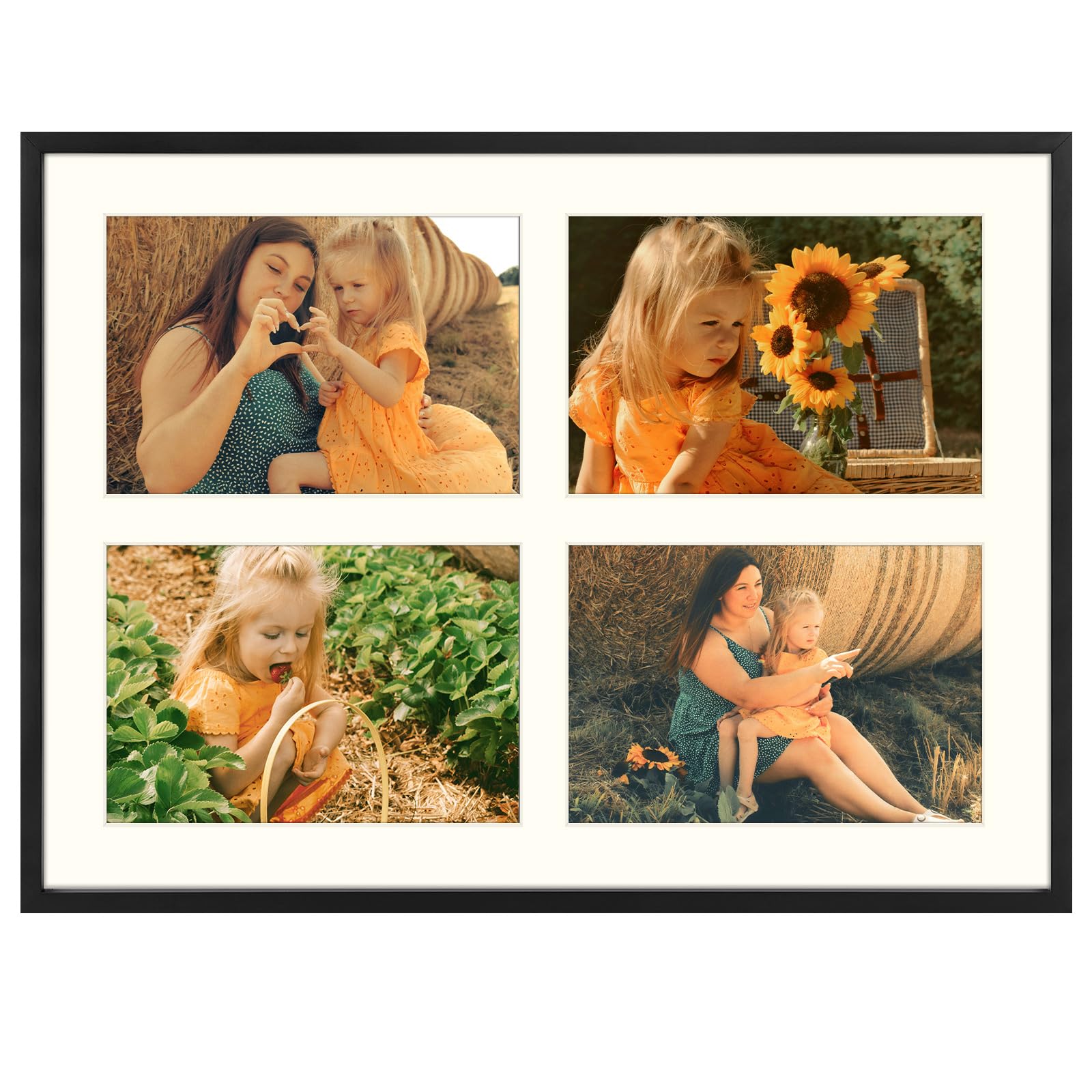 Golden State Art, 12x16 Black Aluminum Metal Frame with Ivory Mat - Display Four 5x7 Photos - Collage Frame - Real Glass, Sawtoo