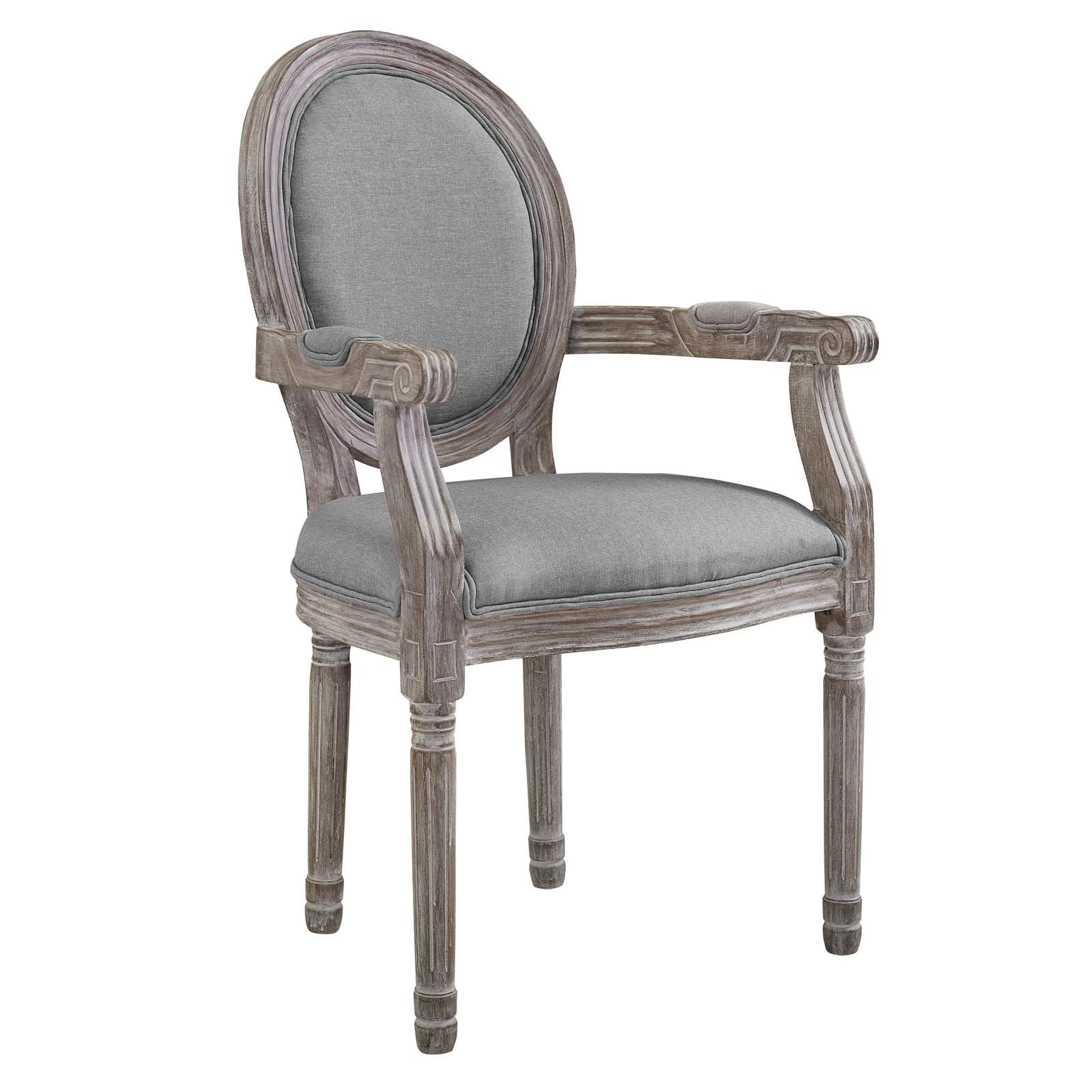 Modway Emanate French Vintage Upholstered Fabric Dining Armchair In Light Gray