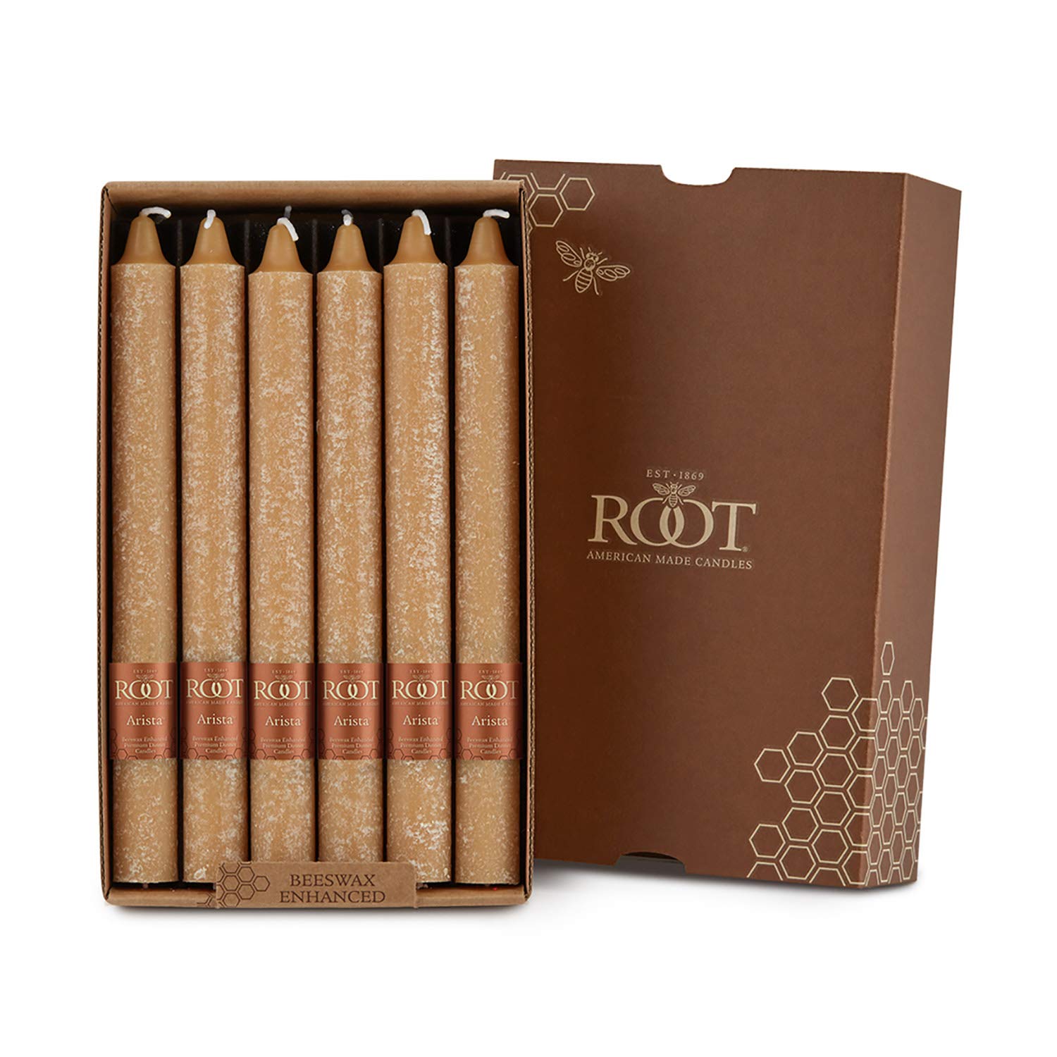 Root Candles Unscented Arista Timberline 9-Inch Dinner Candles, 12-Count, Beeswax