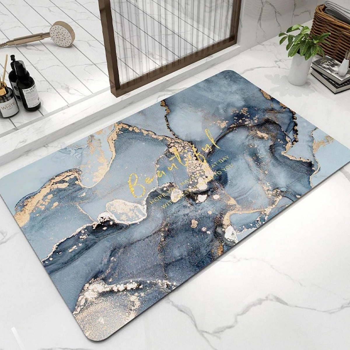 MSA Super Absorbent Bath Mat 60x40 CM | 3D Printed Rubber Bathroom Floor Mat | Quick Drying Non Slip Water Absorbent Door Mat fo