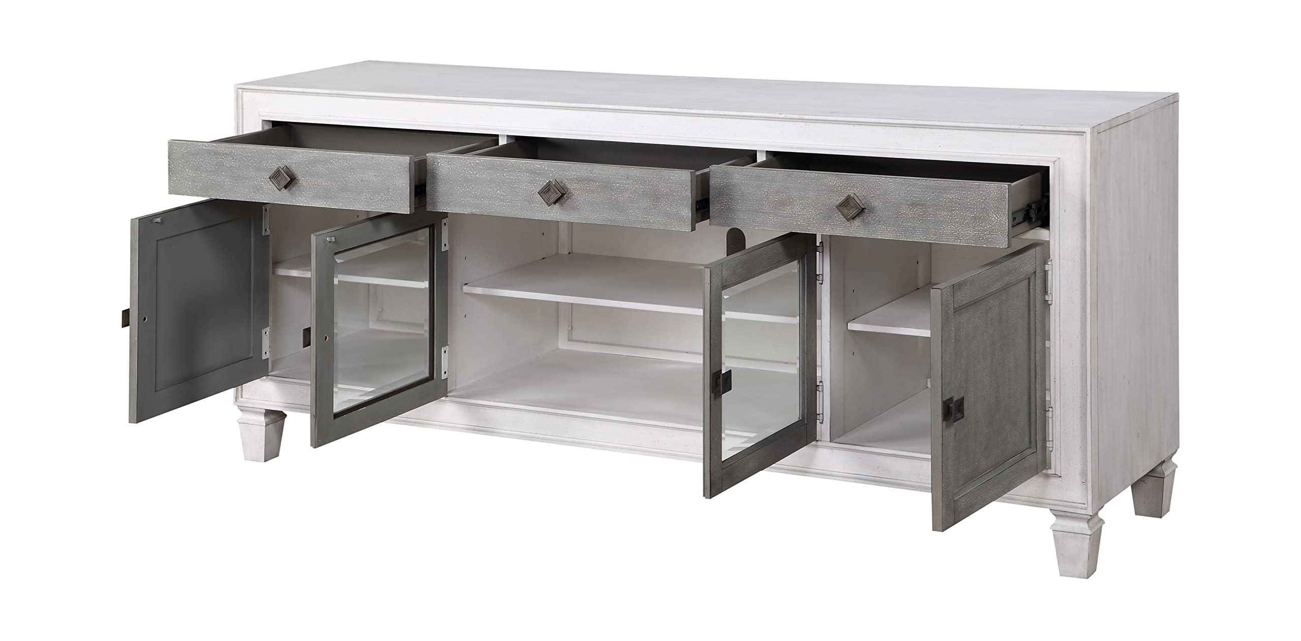 Acme Katia Wooden Rectangular TV Stand with 4-Doors in Rustic Gray and White