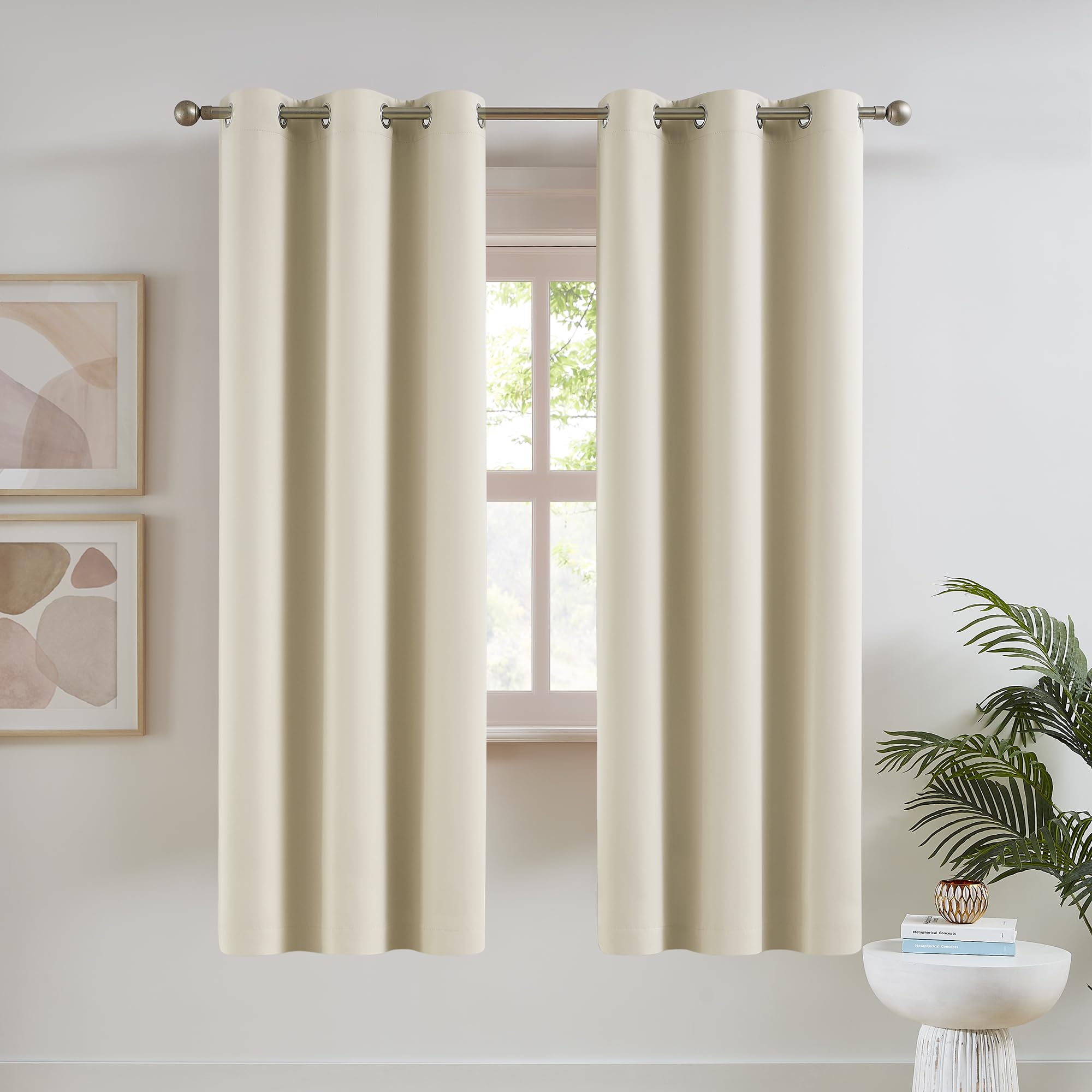 Dualife Beige Curtains 80 Inch Length 2 Panels Set, 34 Inch Wide,Door Interior Curtains For Living Room Grommet Narrow Curtain D