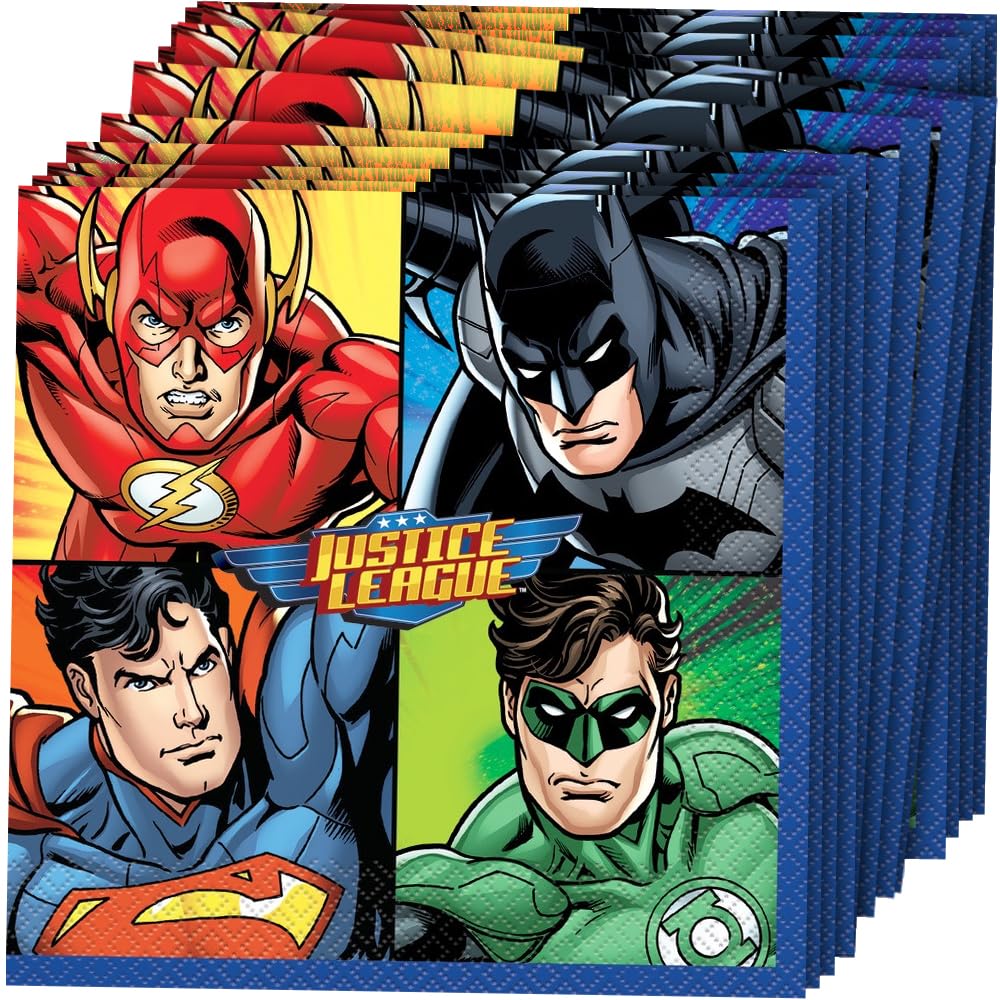 Unique Justice League Luncheon Paper Napkins - 6.5 x 6.5, 16 Pcs