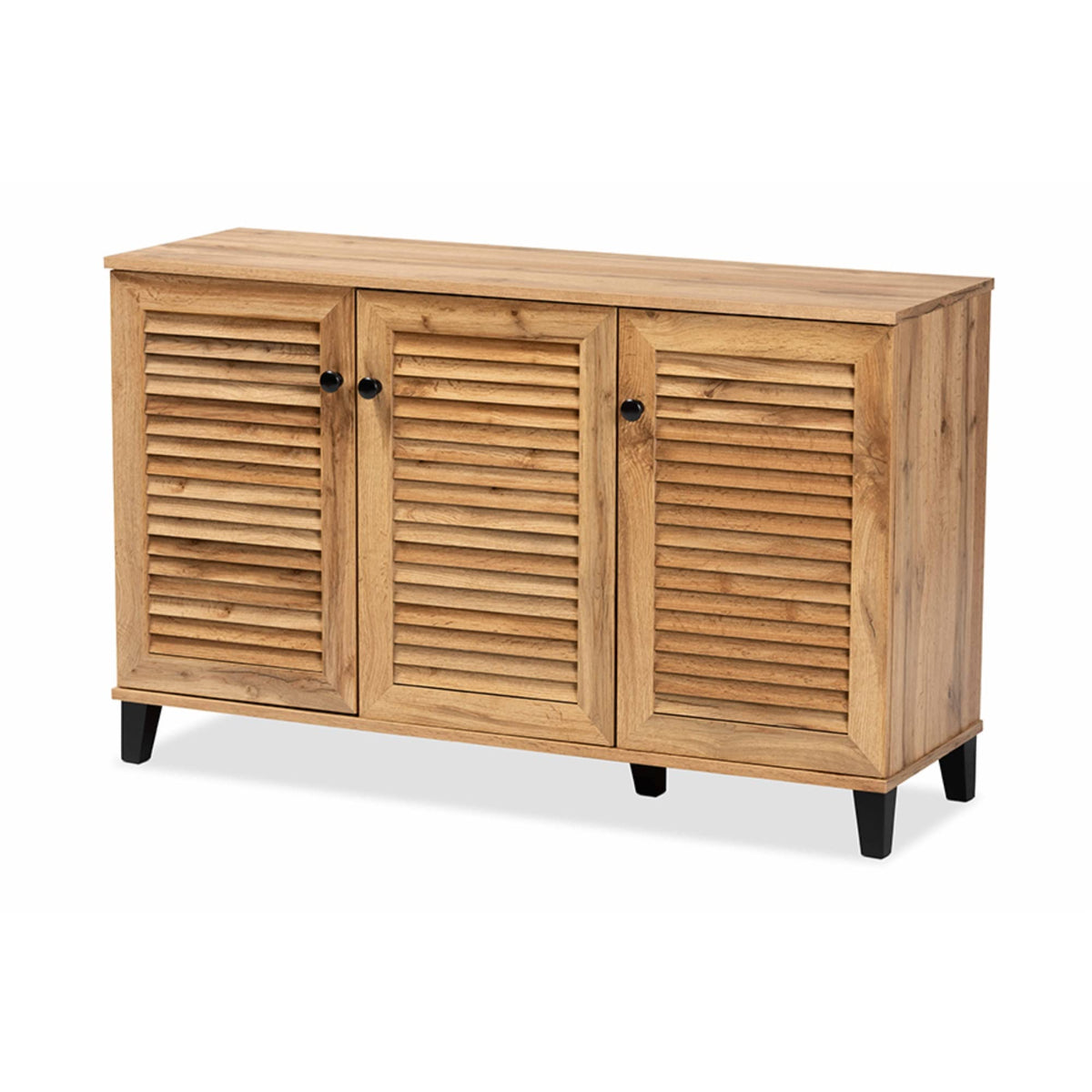 Baxton Studio Coolidge Modern and Contemporary Oak Brown Finished Wood 3-Door Shoe Storage Cabinet