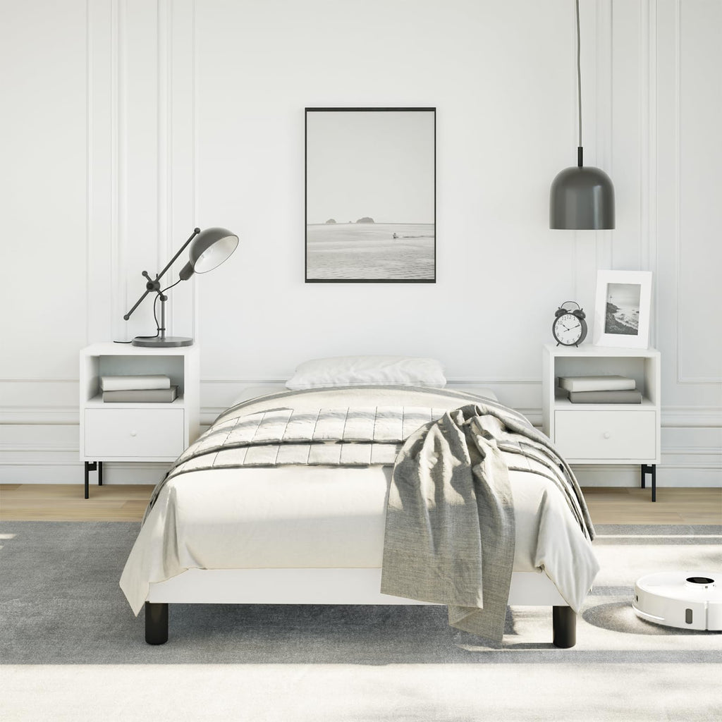 vidaXL Twin XL Size Bed Frame with Plywood Slats, Platform Bed Frame, Faux Leather Upholstered Mattress Foundation, No Box Spring Needed & Easy Assembly, White, Without Mattress