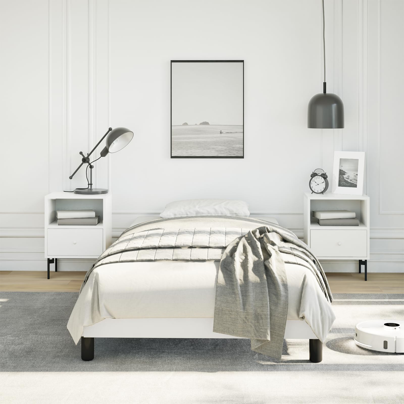 vidaXL Twin XL Size Bed Frame with Plywood Slats, Platform Bed Frame, Faux Leather Upholstered Mattress Foundation, No Box Spring Needed & Easy Assembly, White, Without Mattress