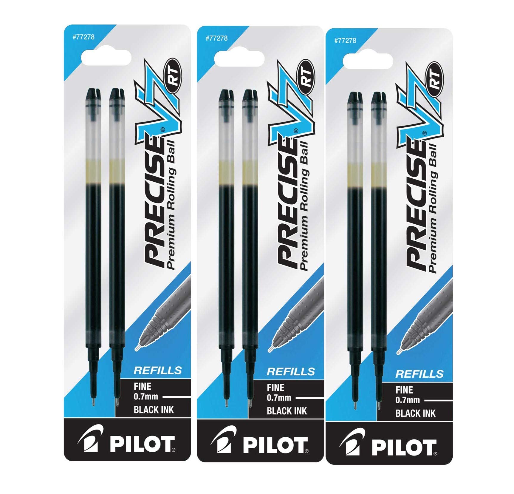Pilot Precise V7 Rt Liquid Ink Retractable Rollerball Pen Refills, 0.7Mm, Fine Point, Black Ink, 3-Packs Of 2