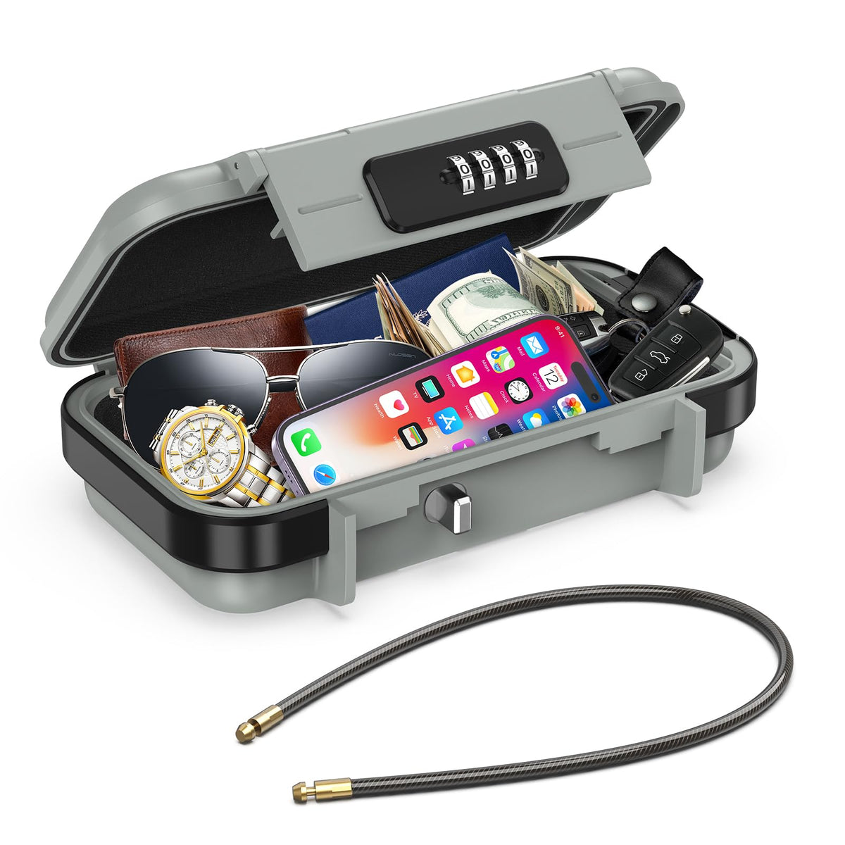 Amir Portable Safe Box, Combination Security Case Lockbox With Code, Waterproof Anti-Theft Mini Travel Safe Box With Removable C