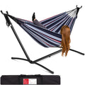 Best Choice Products Double Hammock with Steel Stand, Indoor Outdoor Brazilian-Style Cotton Bed w/Carrying Bag, 2-Person Capacit