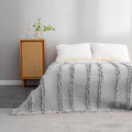 Ultra Soft Pre-Washed Quilted Boho Grey Queen Size Blankets For Bed, Ruffle Fringed Decorative Throw, Stone Washed Chic Rustic B