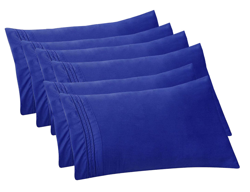 Elegant Comfort 6-Pack Solid Pillowcases 1500 Thread Count Egyptian Quality - Easy Care, Smooth Weave, Wrinkle And Stain Resistant, Easy Slip-On, 6-Piece Set, Standard/Queen Pillowcase, Royal Blue