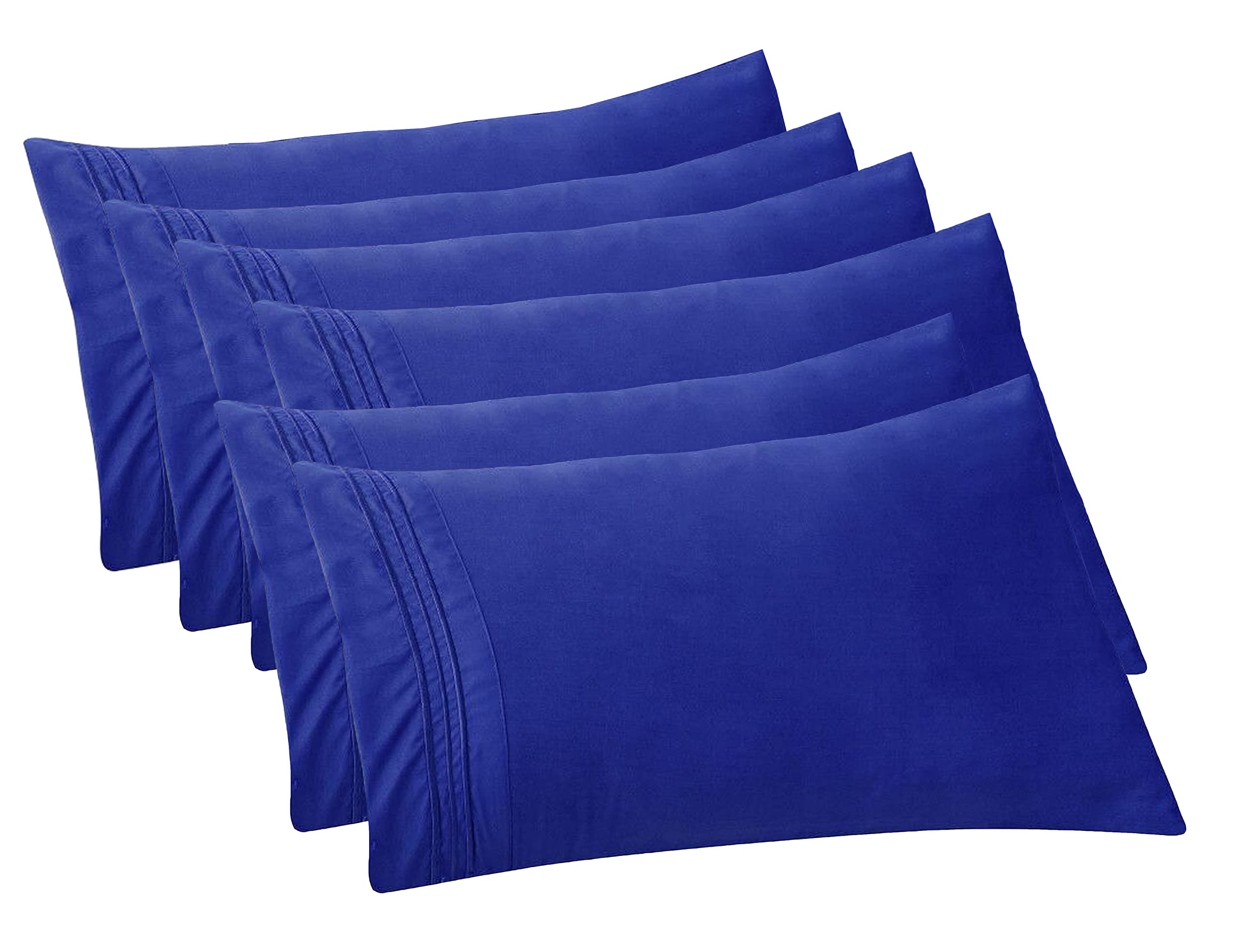 Elegant Comfort 6-Pack Solid Pillowcases 1500 Thread Count Egyptian Quality - Easy Care, Smooth Weave, Wrinkle And Stain Resistant, Easy Slip-On, 6-Piece Set, King Pillowcase, Royal Blue