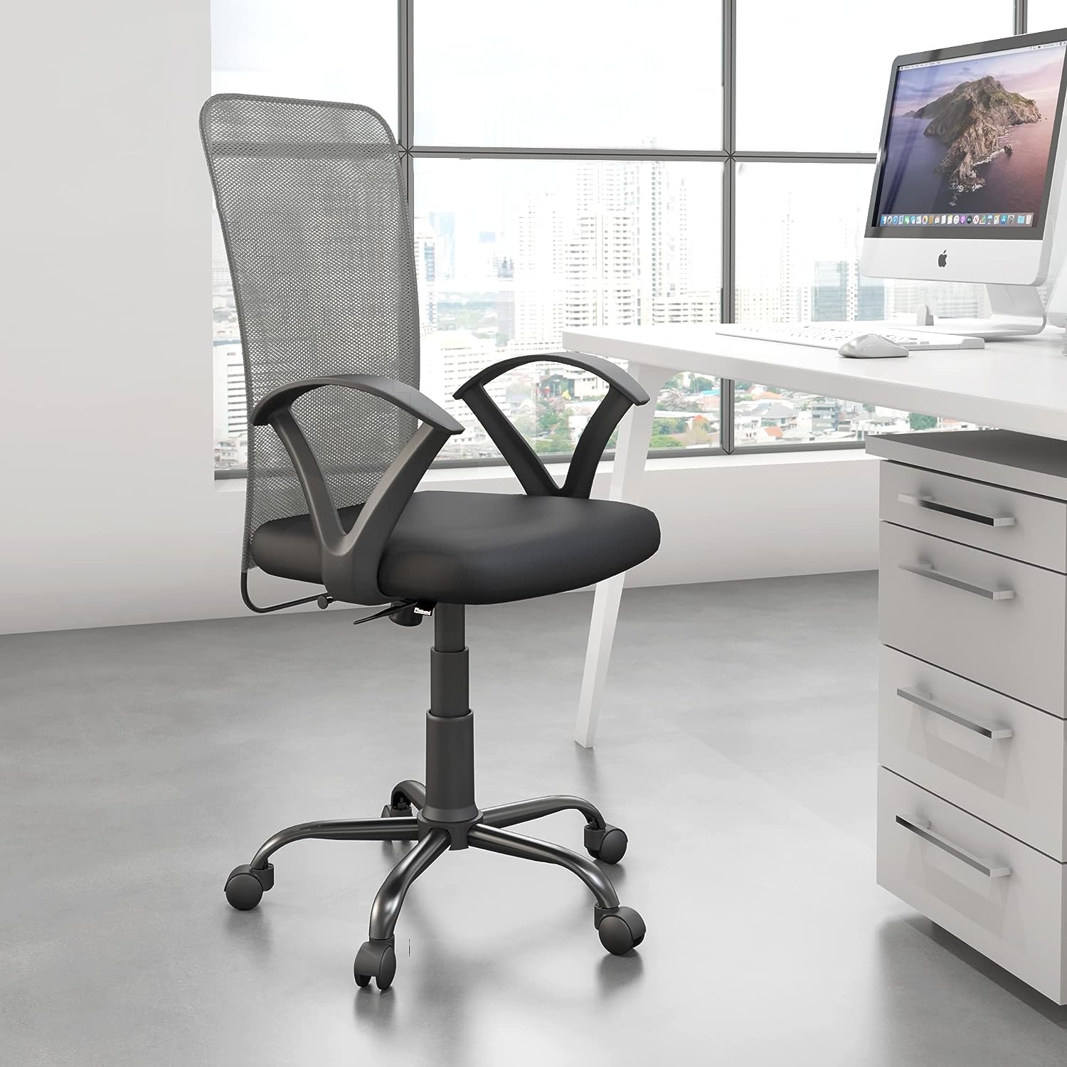 Nilkamal Hanoi Mid Back Cushioned Seat Mesh Back Ergonomic Office Chair With Adjustable Height And Push Back Mechanism (Grey)