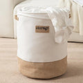 HOKIPO Folding Laundry Basket for Clothes; Round Collapsible Storage Basket with Lid (Drawstring Closure) WhiteBrown (AR5868)
