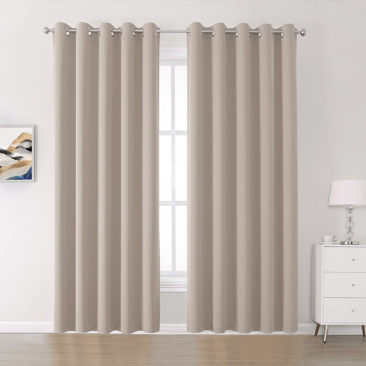 Dualife Taupe Grommet Room Darkening Curtains 60 X 84 Inches, 2 Panels