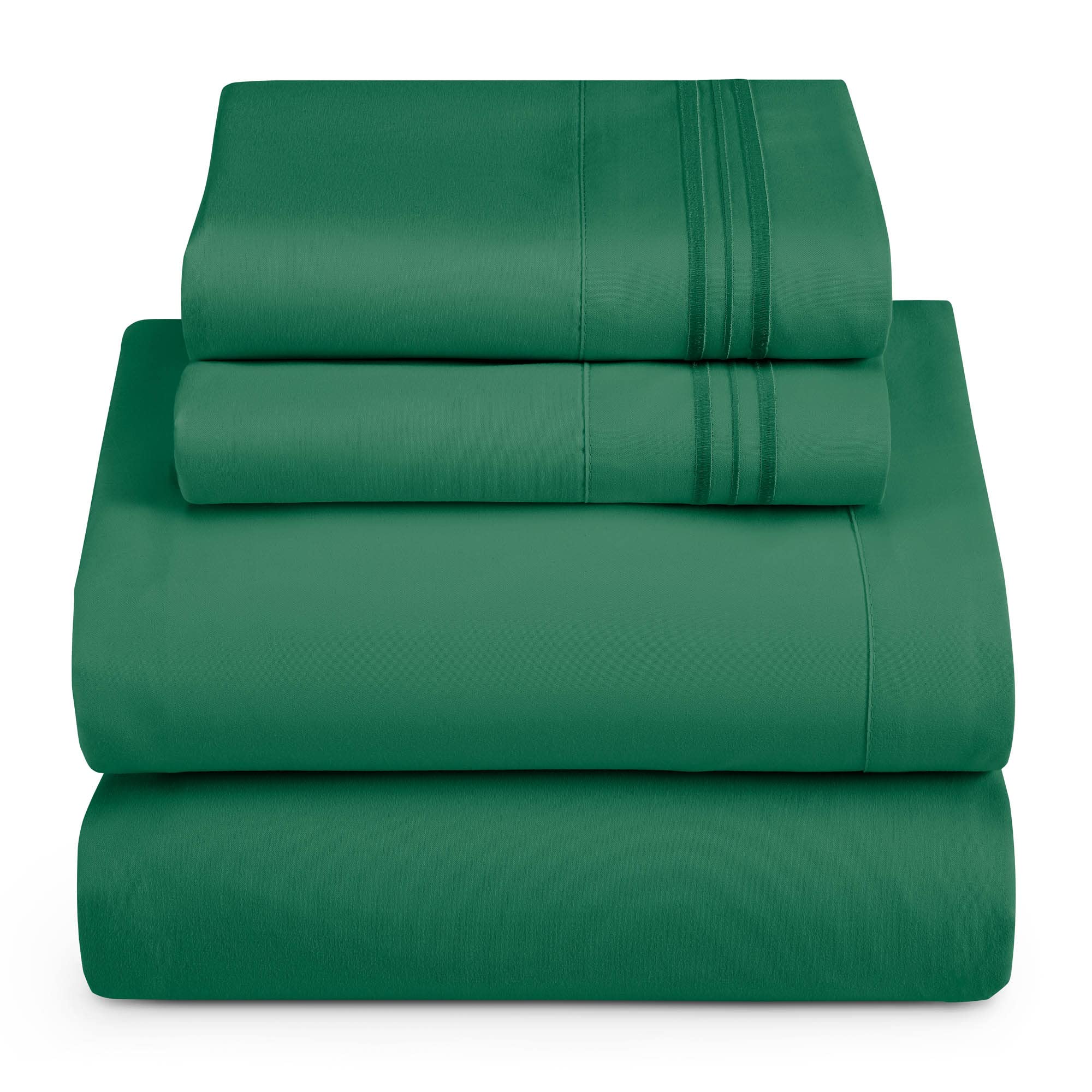 Hearth & Harbor Twin Xl Size Sheets - 3 Piece Bed Sheet Set, Hotel Luxury Double Brushed Bed Sheets - Extra Soft Bedding Sheets & Pillowcases, Twin Xl, Hunter Green