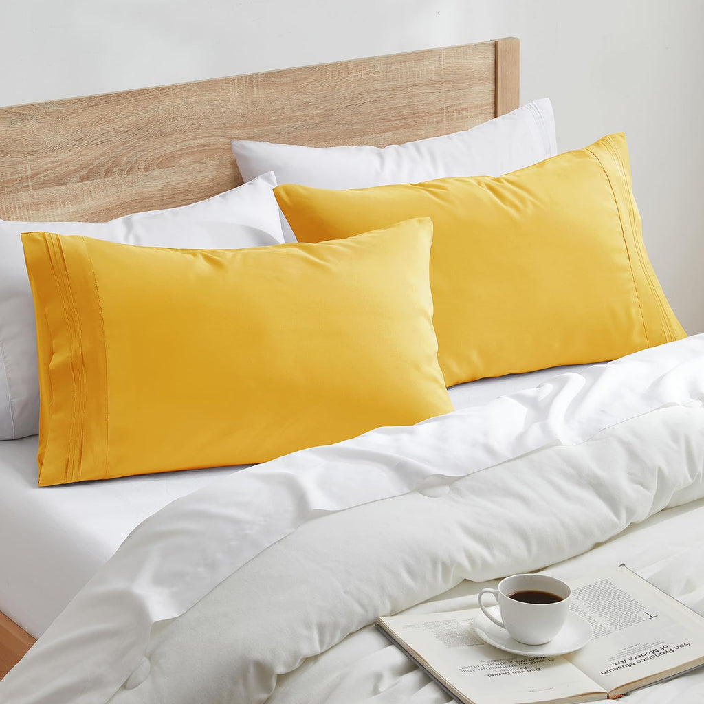Nestl Yellow King Pillow Cases 2 – Soft King Size Pillow Case, 1800 Brushed Microfiber Pillowcases, Envelope Closure Pillowcase, King Pillow Covers, King Size Pillow Cases Set Of 2, 20X40 Inches