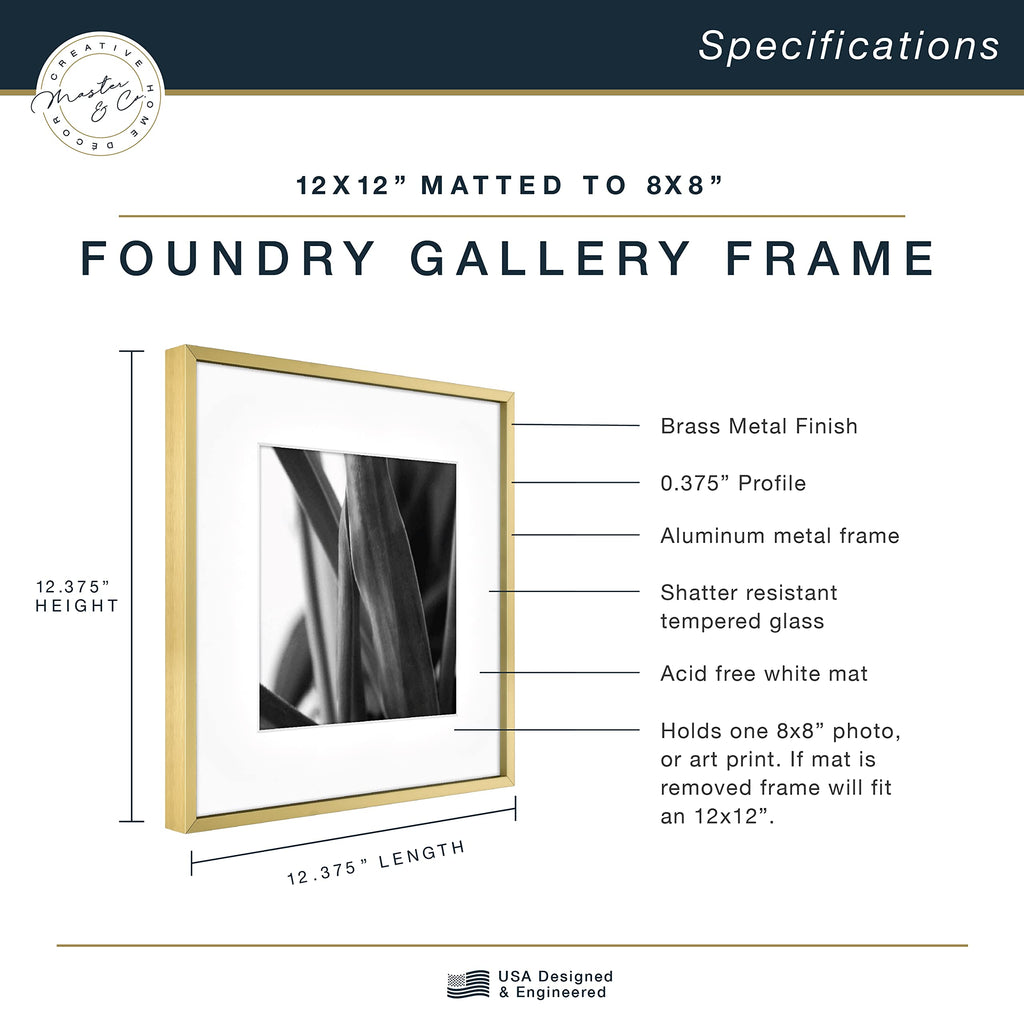 Mcs Master & Co. Foundry Metal Gallery Wall Frame, Brass, 12 X 12 In Matted To 8 X 8 In