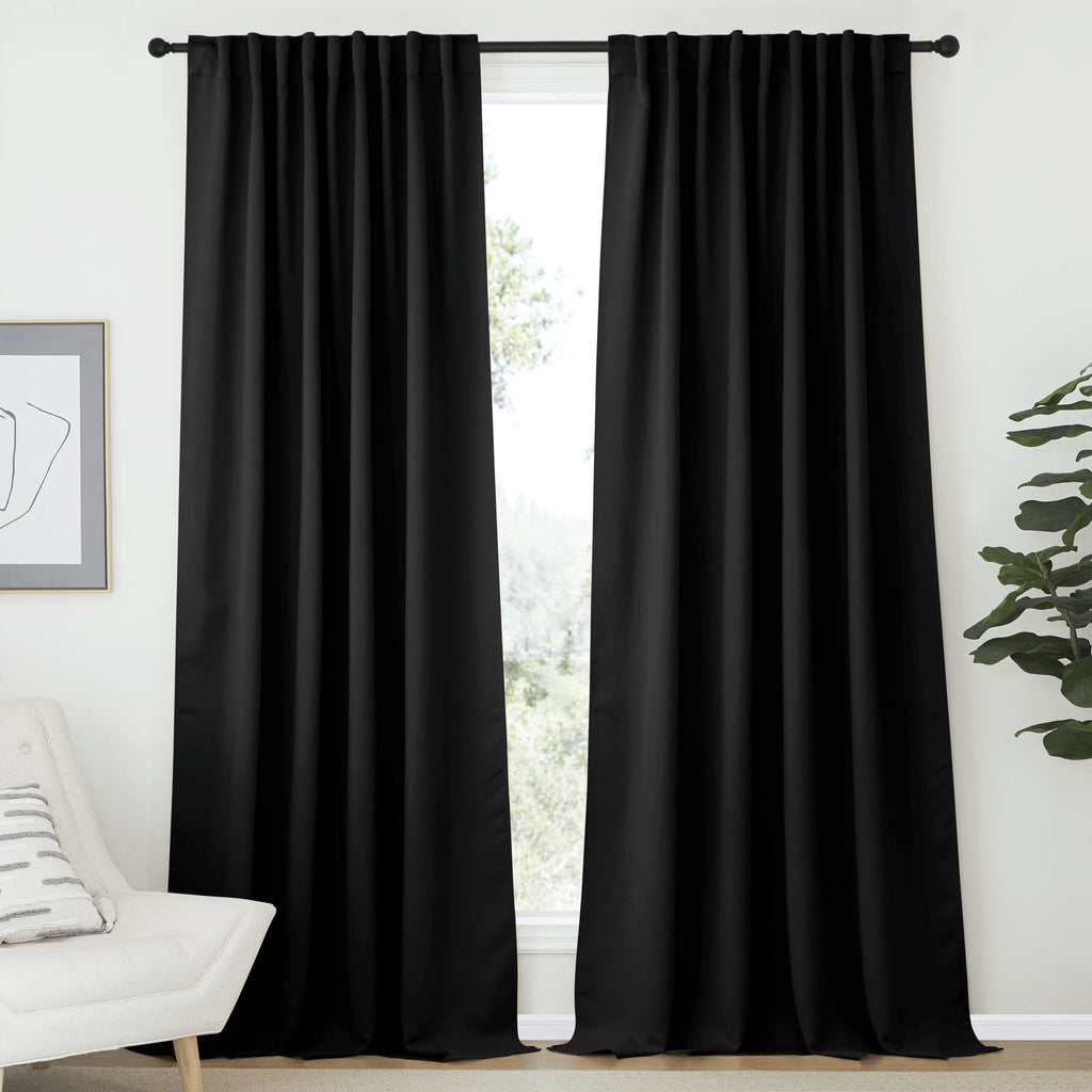 NICETOWN Halloween Black Out Curtain Panels for Bedroom - (Black Color) W70 x L108, 1 Pair, Thermal Insulated Blackout Draperies