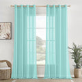 Homemonde Transparent Sheer Cotton Set Of 4 Texture Eyelet Curtains 5 Feet Window Panels Solid Drapes, Celeste  60 Inches