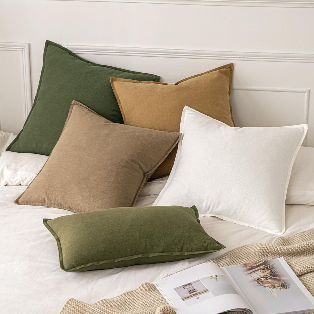 Miulee Linen Pillow Covers 16X16 Inch Cream White ?Decorative Boho Farmhouse? ?Neutral Throw Pillows Pack Of 2 Soft Accent Couch Pillowcases Spring Modern Home Decor For Sofa Cushion Livingroom Bed