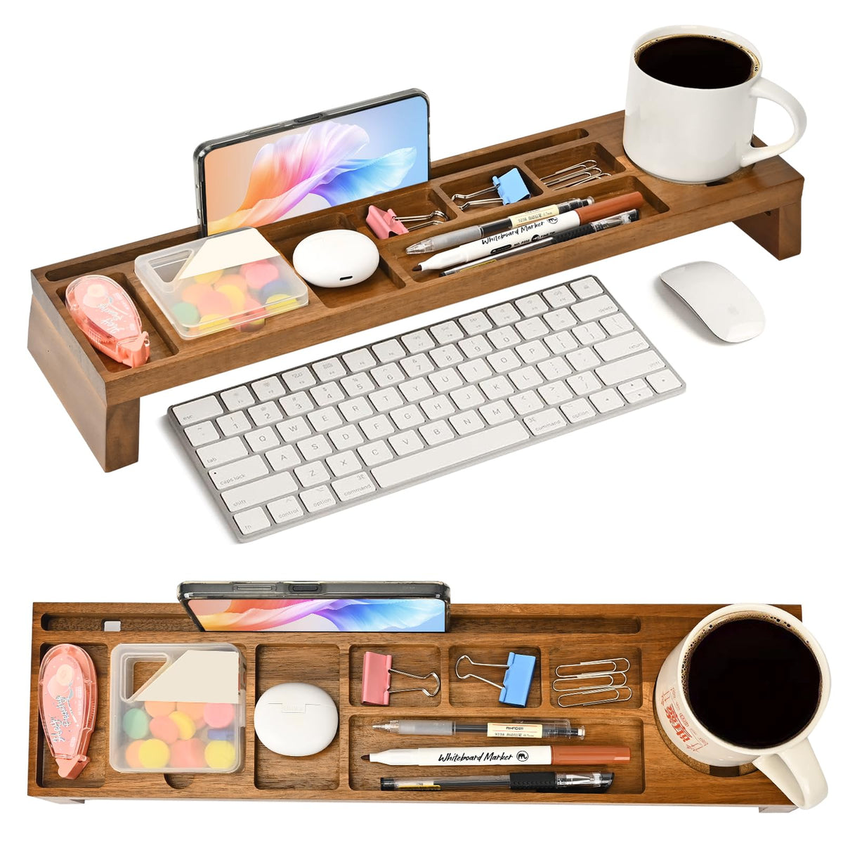 Kayyuki Wh Natural Wood Desk Organizer,Multi-Compartment Desk Organizer Wood For Home, Office, Cubicle Accessories,Table Caddy F